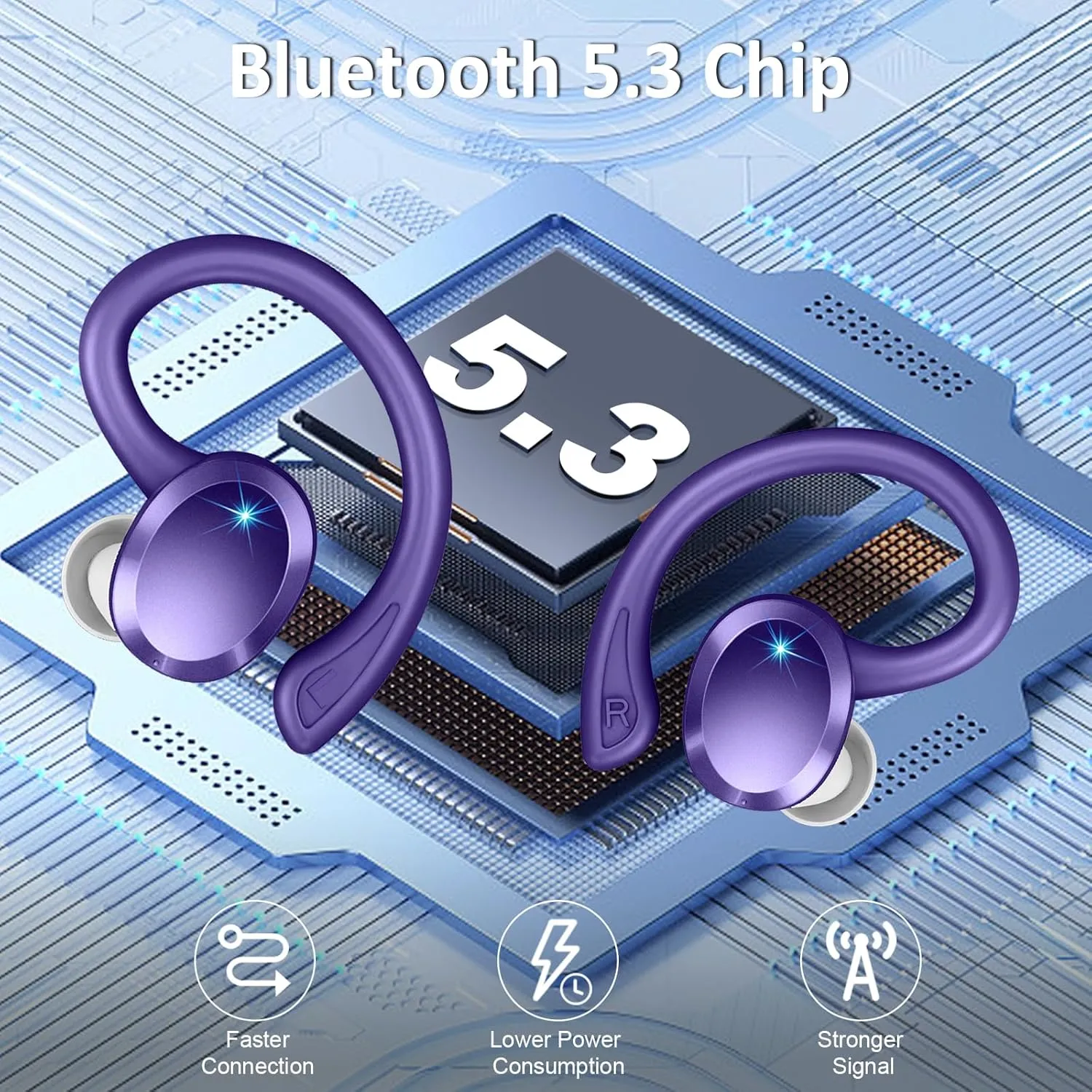 Wireless Earbuds Bluetooth Headphones Sport, Bluetooth 5.3 Earbud 3D HiFi Stereo Over Ear Buds, 48H Noise Cancelling Mic Wireless Earphone with Earhooks, IP7 Waterproof Headset for Workout/Running/Gym