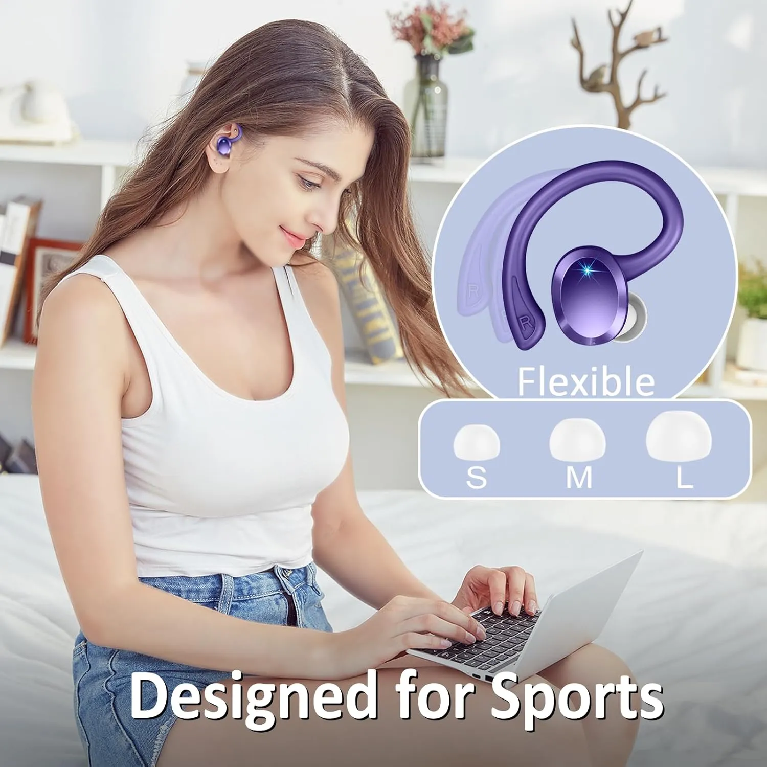 Wireless Earbuds Bluetooth Headphones Sport, Bluetooth 5.3 Earbud 3D HiFi Stereo Over Ear Buds, 48H Noise Cancelling Mic Wireless Earphone with Earhooks, IP7 Waterproof Headset for Workout/Running/Gym