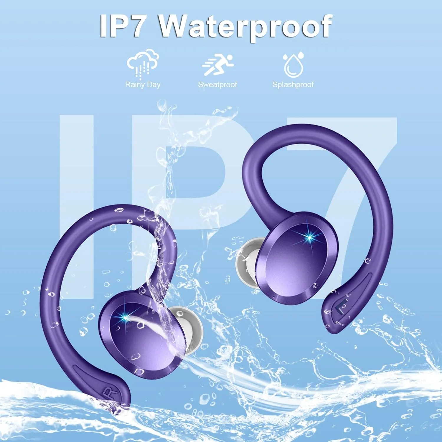 Wireless Earbuds Bluetooth Headphones Sport, Bluetooth 5.3 Earbud 3D HiFi Stereo Over Ear Buds, 48H Noise Cancelling Mic Wireless Earphone with Earhooks, IP7 Waterproof Headset for Workout/Running/Gym