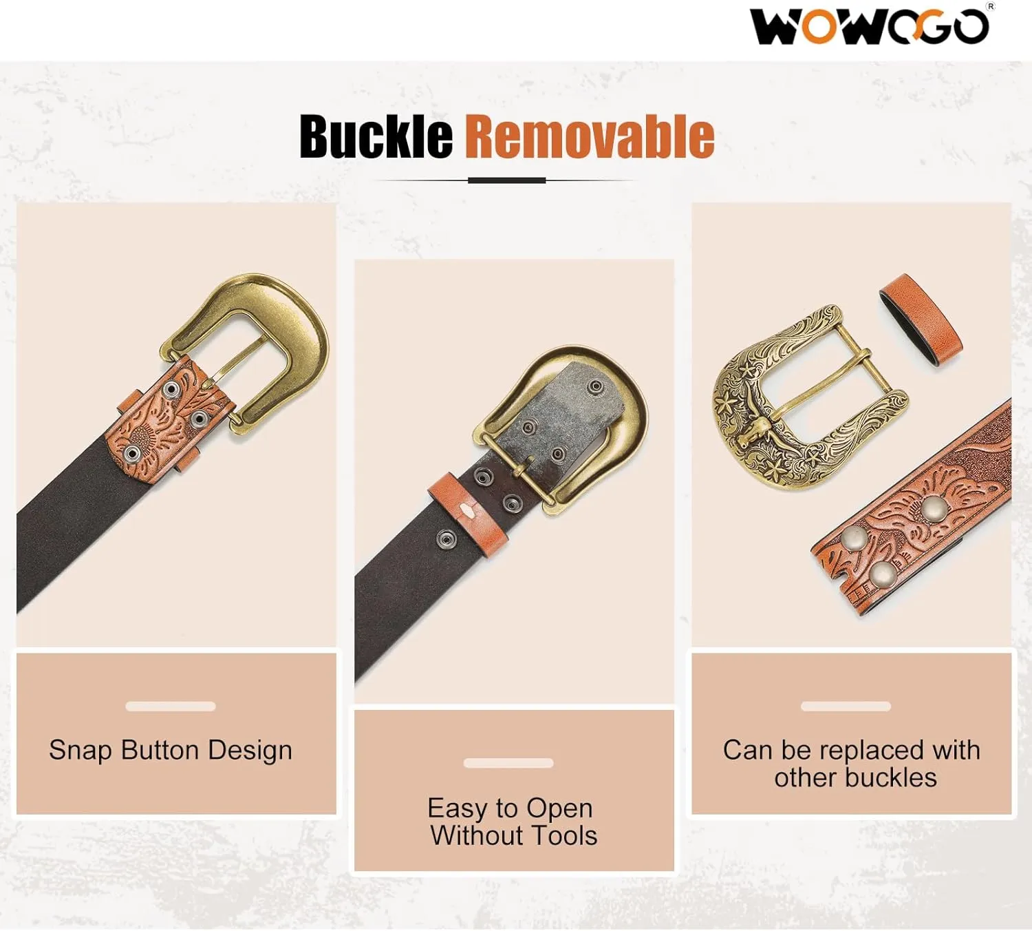 Women Men Western Belts Cowboy Cowgirl Country Belt Longhorn Bull Buckle Floral Embossed Belt for Jeans Dresses