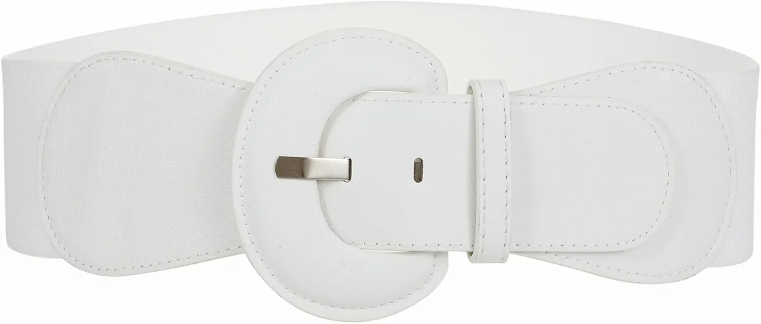 Women's Wide Stretchy Cinch Belt Vintage Chunky Buckle Elastic Belts for Dress