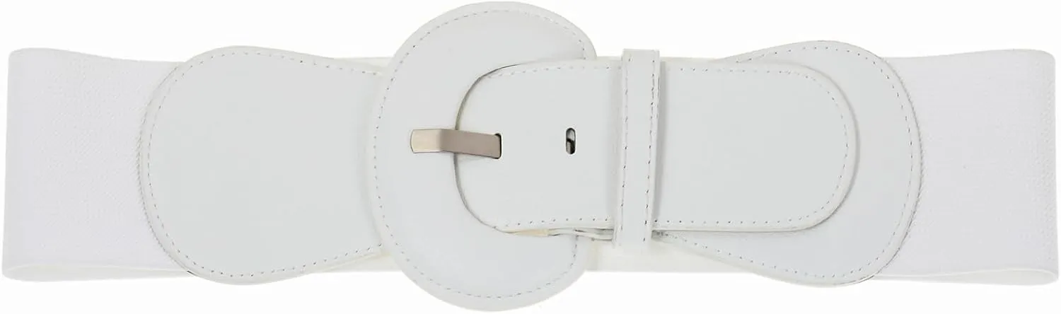 Women's Wide Stretchy Cinch Belt Vintage Chunky Buckle Elastic Belts for Dress