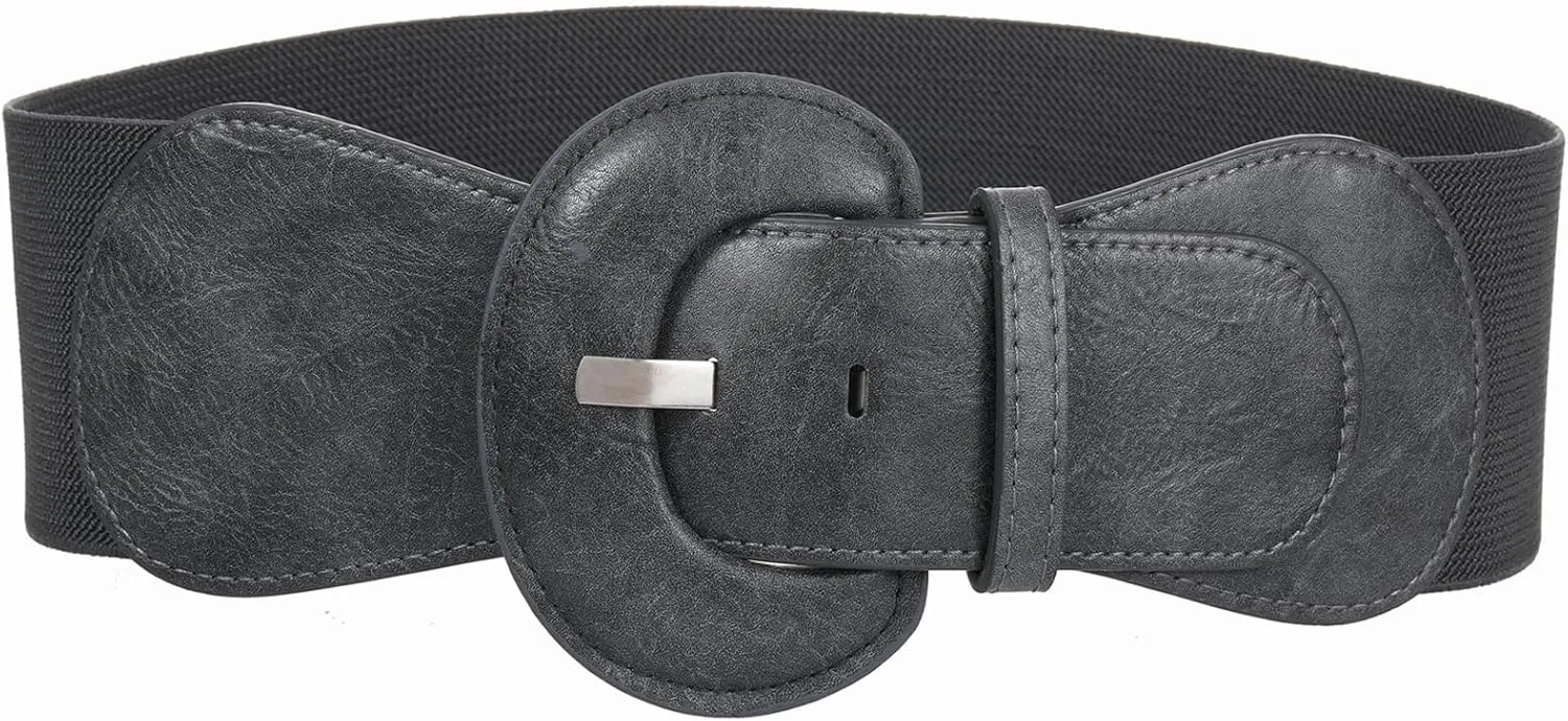 Women's Wide Stretchy Cinch Belt Vintage Chunky Buckle Elastic Belts for Dress