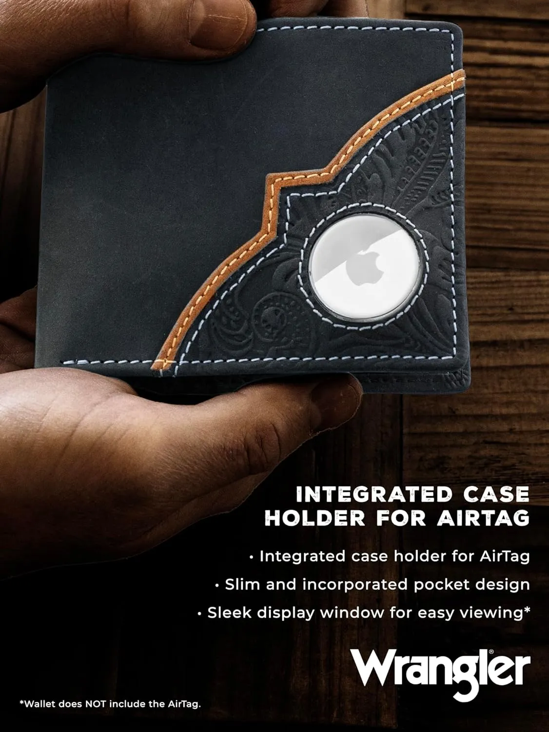 Wrangler Men's Wallet with AirTag Holder, Slim RFID Blocking, Genuine Leather, 11-22 Card Bifold