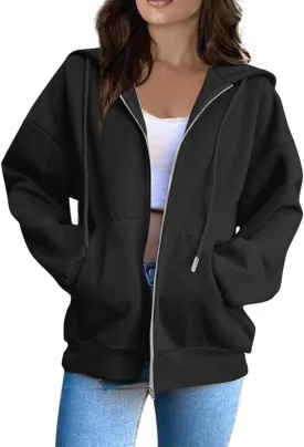 Zip Up Hoodie Women Plain Oversized Sweatshirts Fall Fashion Outfits 2025 Soft Casual Warm Jacket Winter Clothes