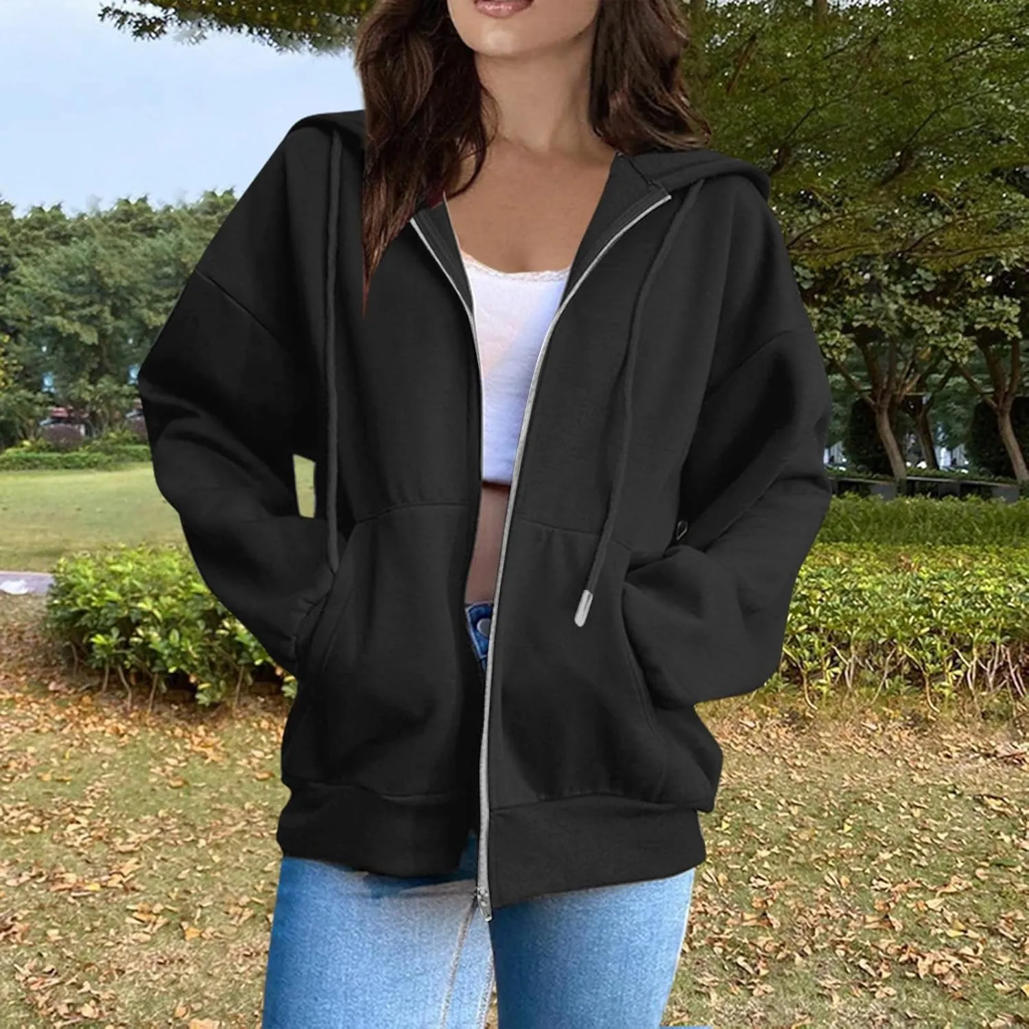 Zip Up Hoodie Women Plain Oversized Sweatshirts Fall Fashion Outfits 2025 Soft Casual Warm Jacket Winter Clothes